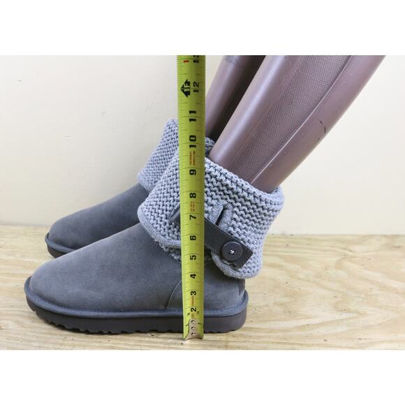 New UGG Boots Womens 9 Gray Suede Shaina Sweater Cuff Shearling Insole Ankle - Picture 7 of 7
